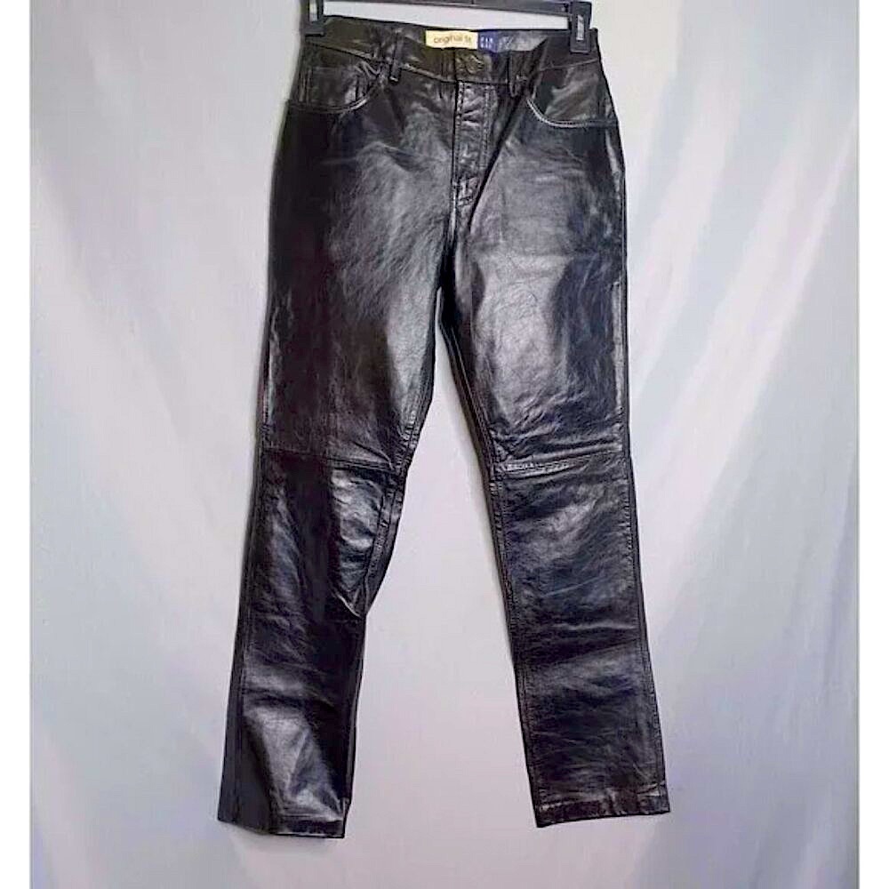 Y2K Leather Black Straight Leg Pants Gap Size 6 New With Tags NWT